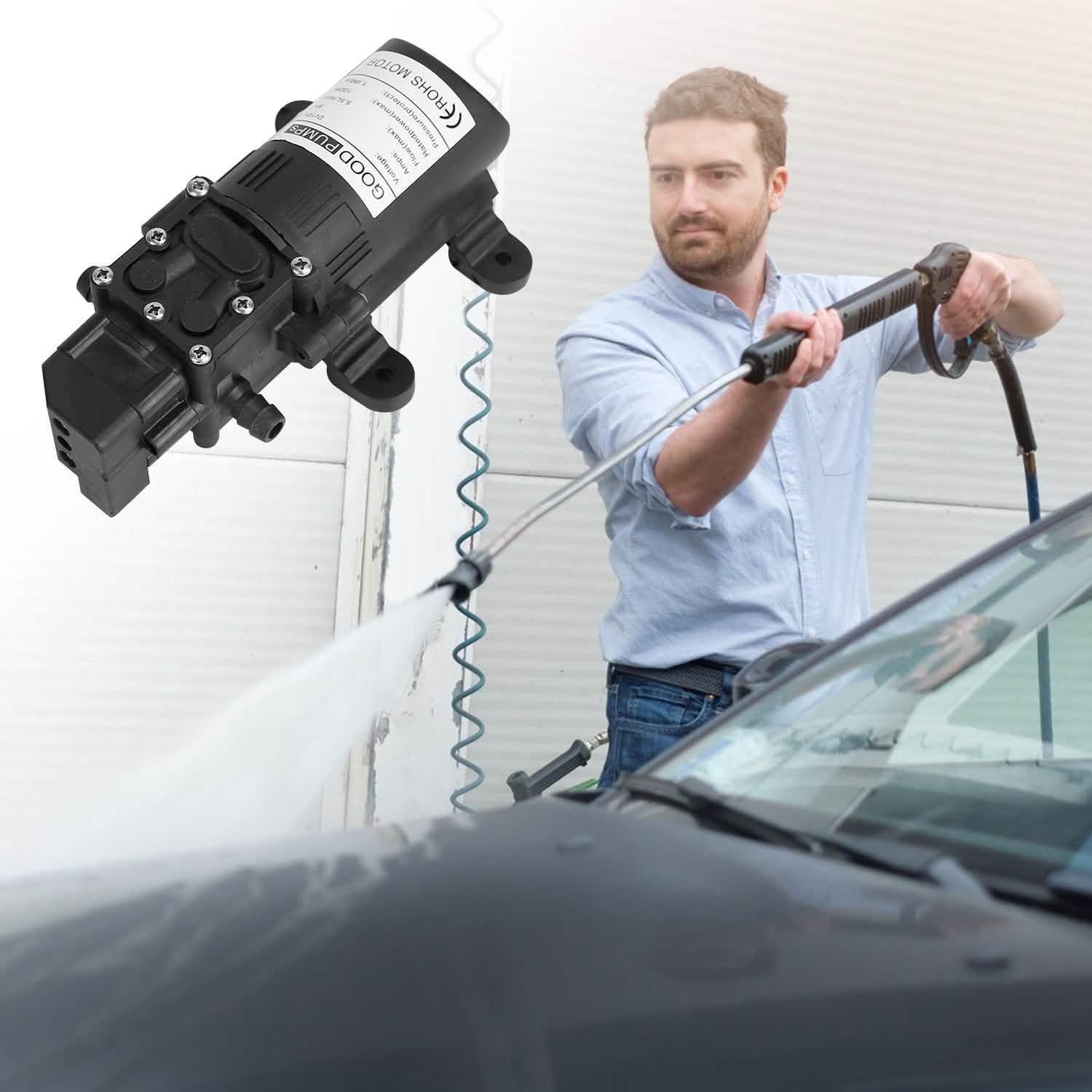 12V Water Pump with 2 Hose Clamps 123PSI Self Priming Sprayer Pump Garden & Patio - DailySale