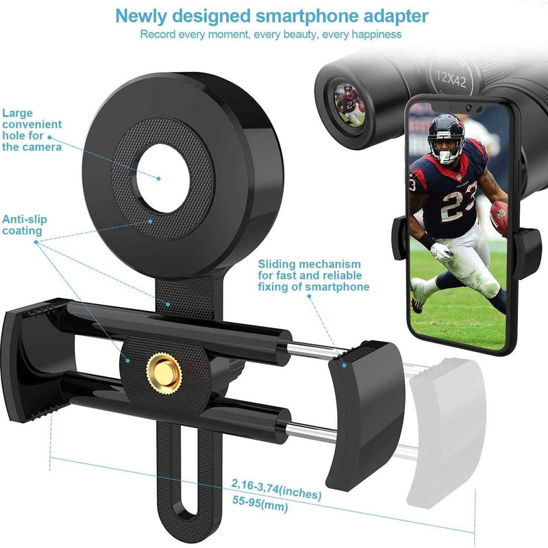 12x42 HD Binoculars for Adults with Universal Phone Adapter Sports & Outdoors - DailySale