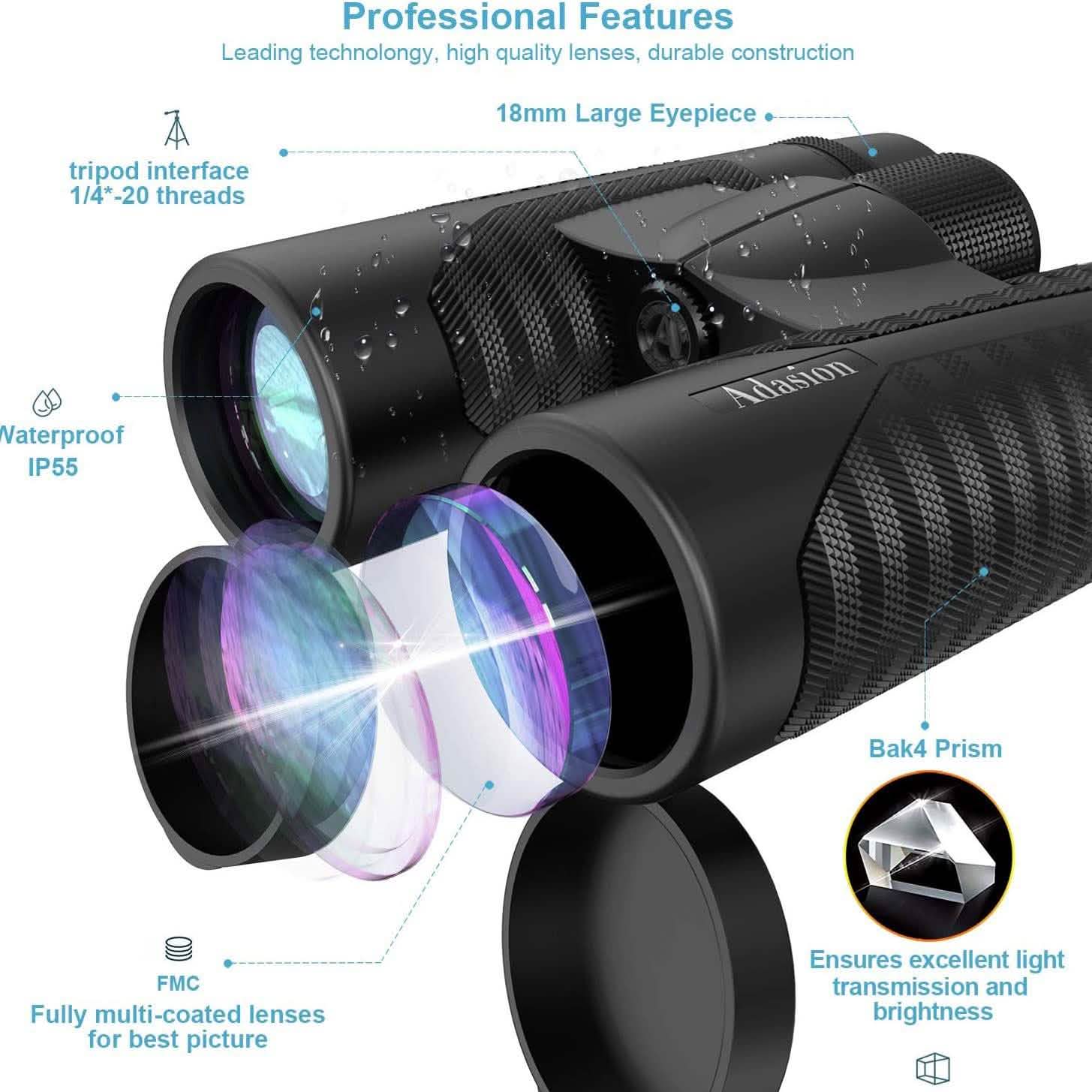 12x42 HD Binoculars for Adults with Universal Phone Adapter Sports & Outdoors - DailySale