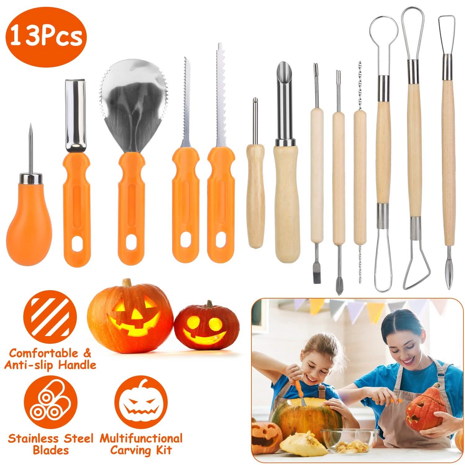 13-Pieces: Halloween Pumpkin Stainless Steel Carving Kit Arts & Crafts - DailySale