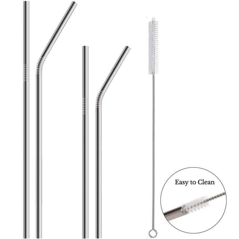 14-Piece: Stainless Steel Straw Set Kitchen Essentials - DailySale
