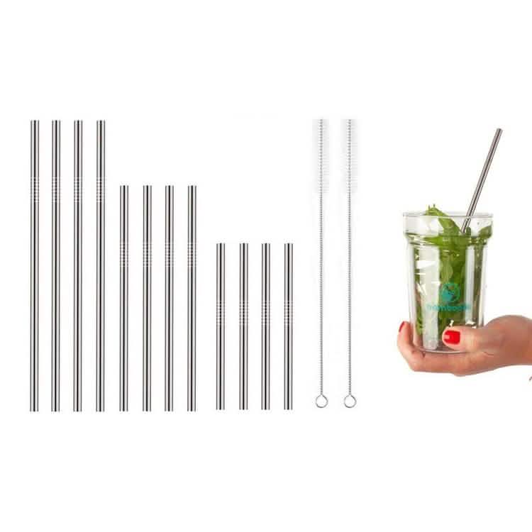 14-Piece: Stainless Steel Straw Set Kitchen Essentials - DailySale