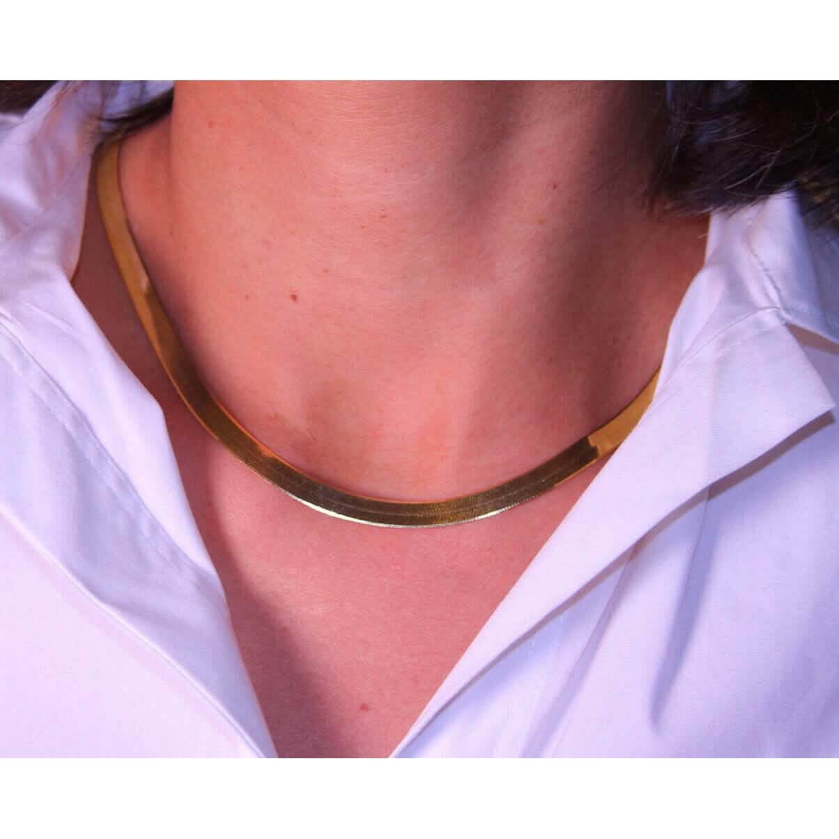 14K 6mm Solid Yellow Gold High Polished Herringbone Necklace Chain Necklaces - DailySale