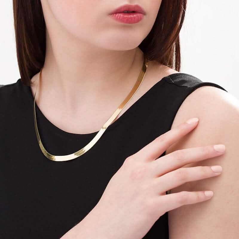 14K 6mm Solid Yellow Gold High Polished Herringbone Necklace Chain Necklaces - DailySale