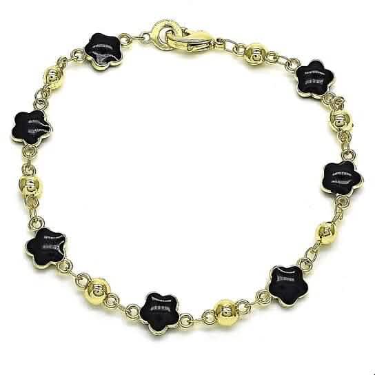 14k Gold Filled High Polish Finish Enamel Flower Bracelet Bracelets Black - DailySale