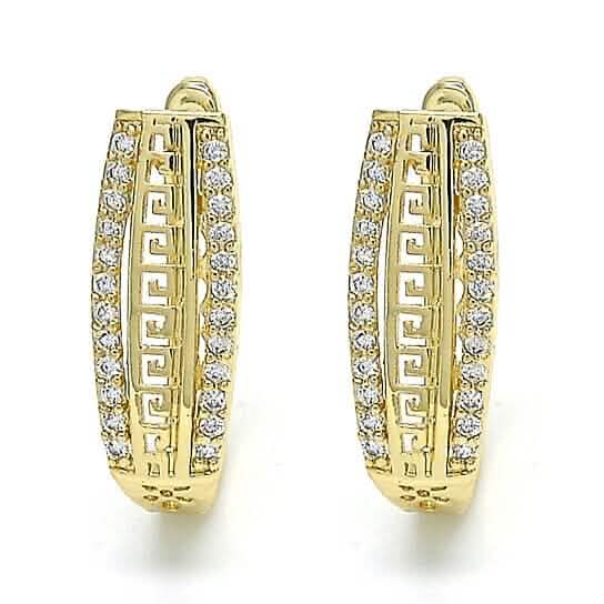 14k Gold Filled High Polish Finish Small Hoop, Greek Key Design, Polished Finish, Golden Tone Earrings - DailySale