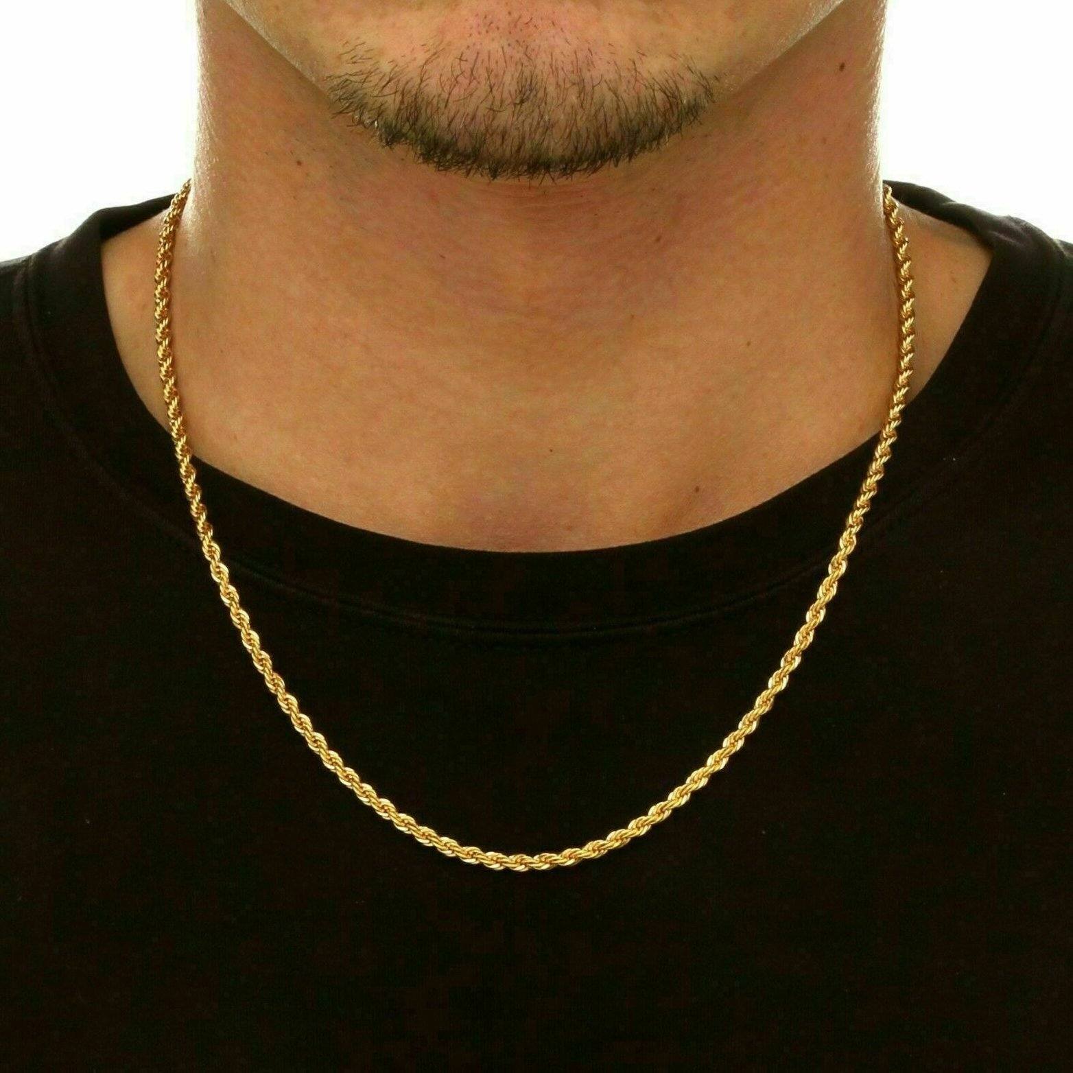 Men's 14K Gold Plated Over 925 Silver Italy Rope Chain Necklace Cadena  22" 6MM