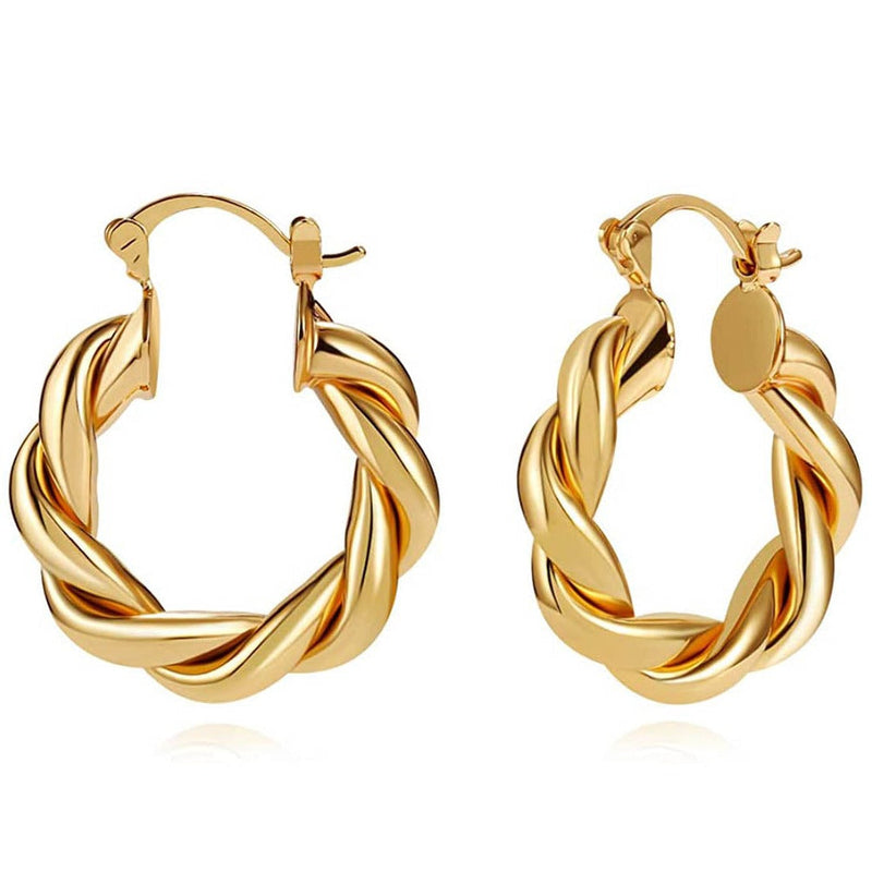 14K Gold Plated Twisted Gold Chunky Hoop Earrings Earrings Gold - DailySale