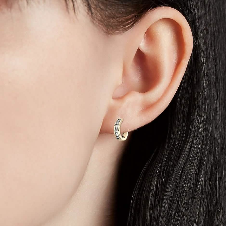 14K Solid Real Yellow Gold Round Huggies Hoops Earrings Channel Setting Earrings - DailySale