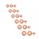 Six 14K Solid Rose Gold Ball Stud Earrings on display