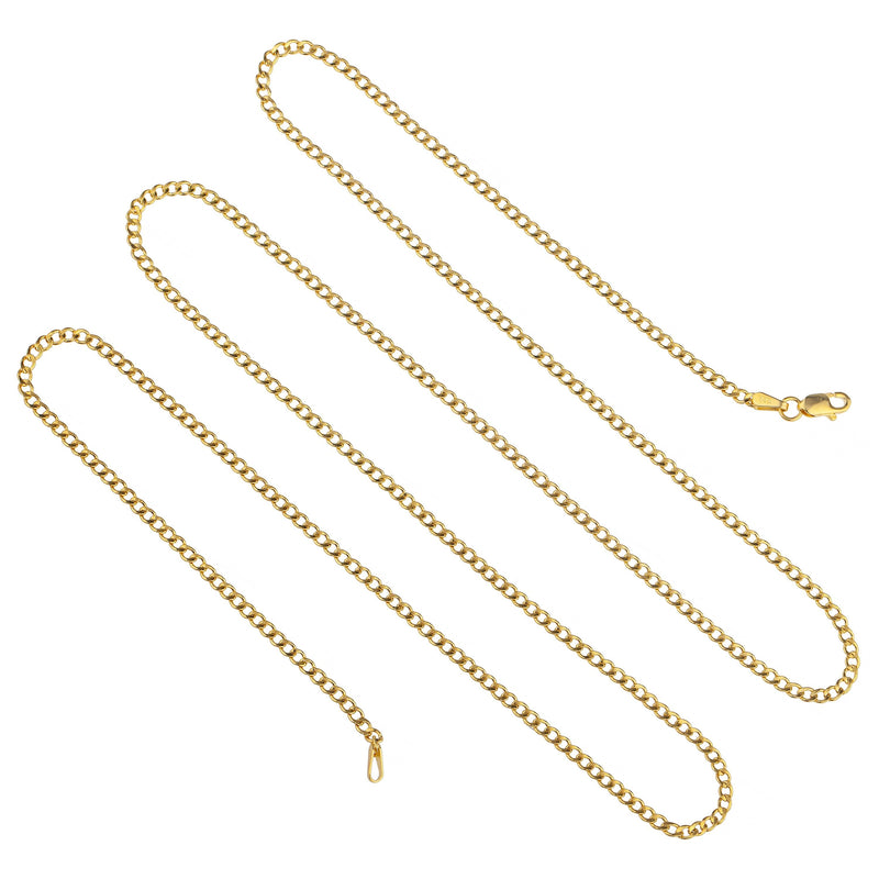14K Solid Yellow Gold 2mm Cuban Necklace Chain Necklaces - DailySale