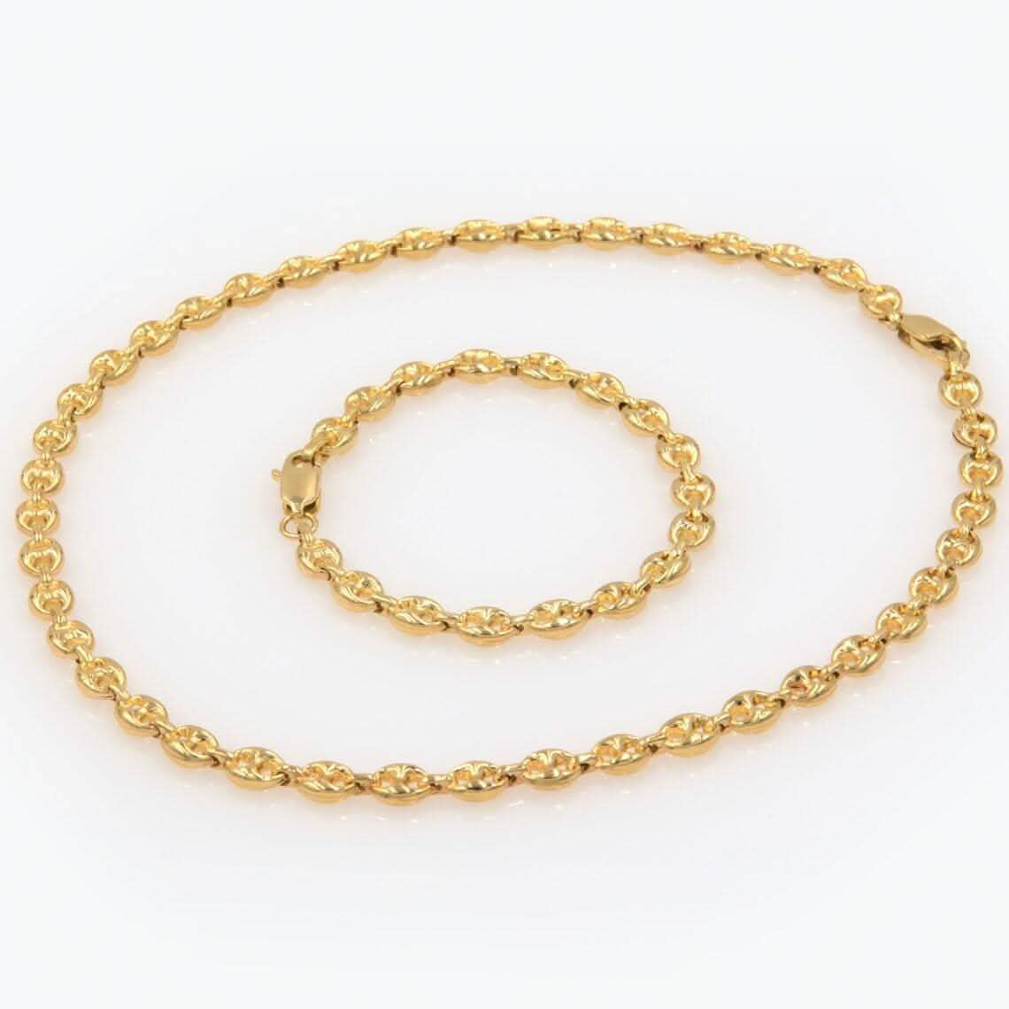 14K Solid Yellow Gold 3mm Puff Mariner Link Necklace Bracelet with Lobster Clasp Necklaces 7" - DailySale