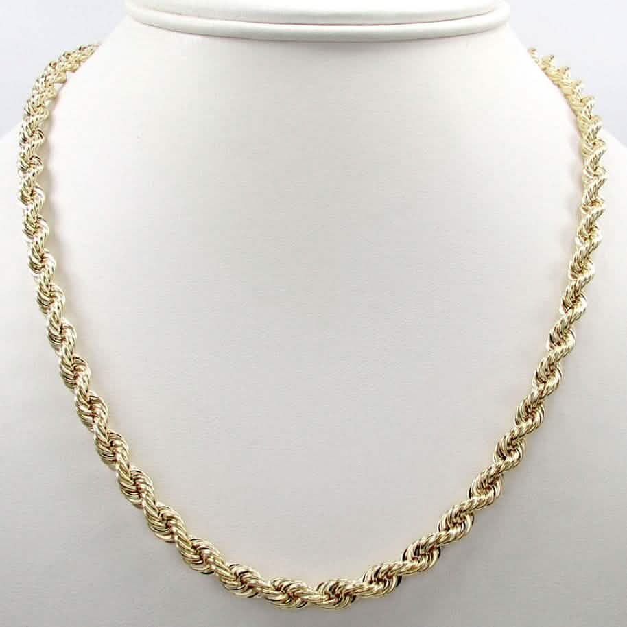 14K Solid Yellow Gold 4MM Rope Chain Thick Necklace Bracelet for Men and Women Necklaces - DailySale