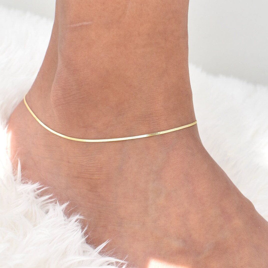 14k Solid Yellow Gold High Polish Herringbone Necklace Anklet 10