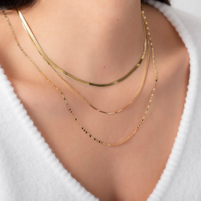 14K Solid Yellow Gold High Polish Herringbone Necklace Chain 2mm Necklaces 10" - DailySale