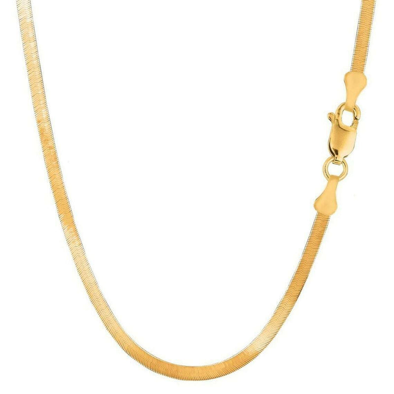 14k Solid Yellow Gold High Polish Herringbone Necklace Chain 3mm Necklaces 16" - DailySale