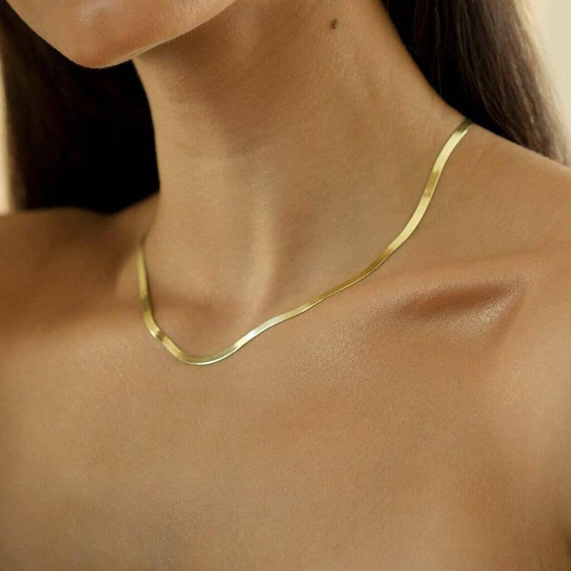 14k Solid Yellow Gold High Polish Herringbone Necklace Chain 3mm Necklaces - DailySale