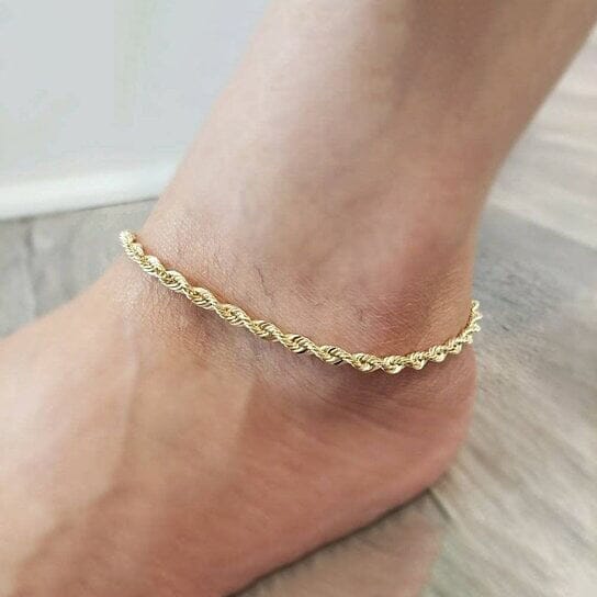 14k Yellow Gold Filled High Polish Finsh Rope Link Anklet 5mm 10'' White/Yellow Bracelets Gold - DailySale