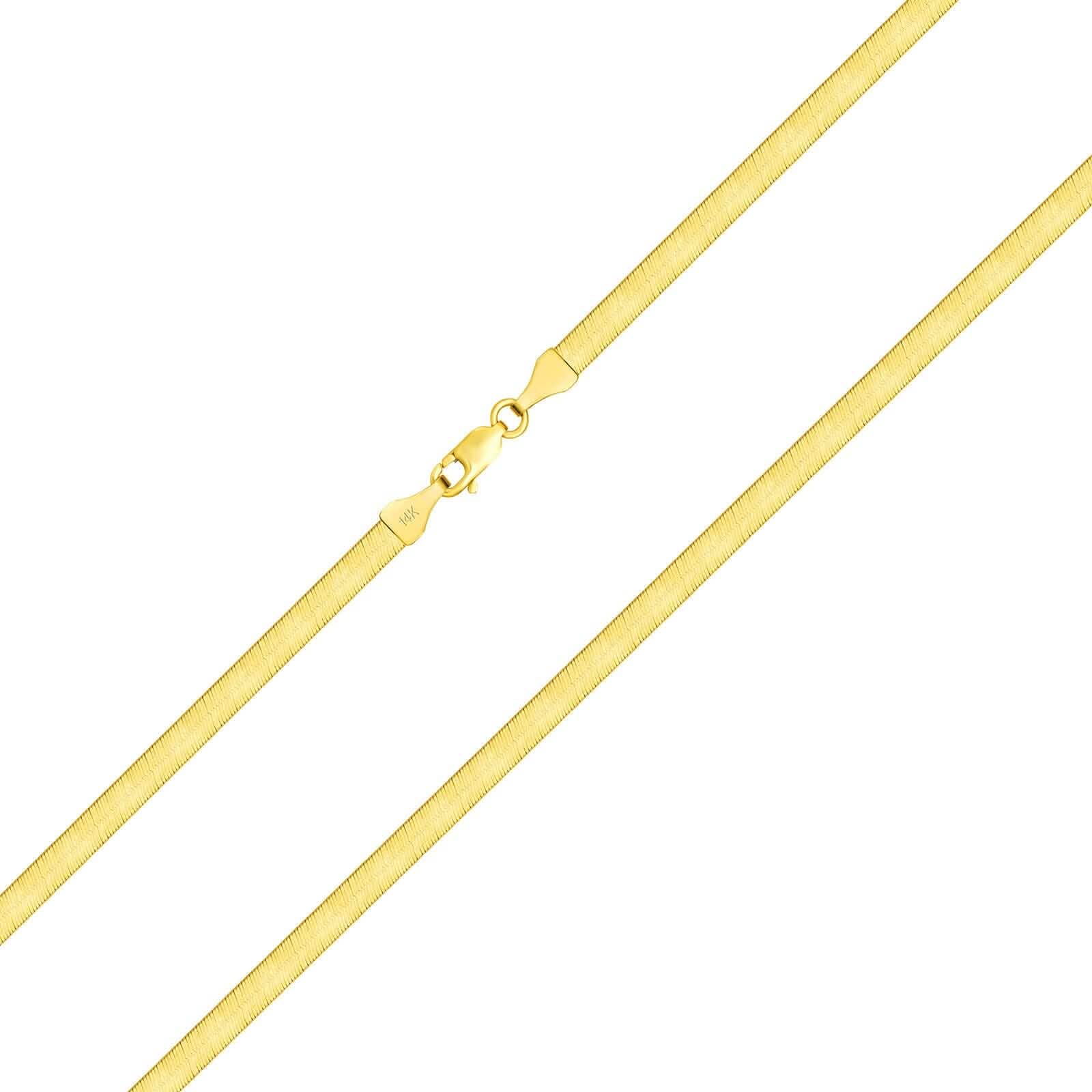 14K Yellow Gold Solid Womens 4mm High Polish Silk Herringbone Chain Necklace Necklaces - DailySale