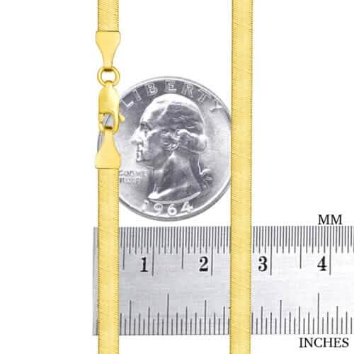 14K Yellow Gold Solid Womens 4mm High Polish Silk Herringbone Chain Necklace Necklaces - DailySale