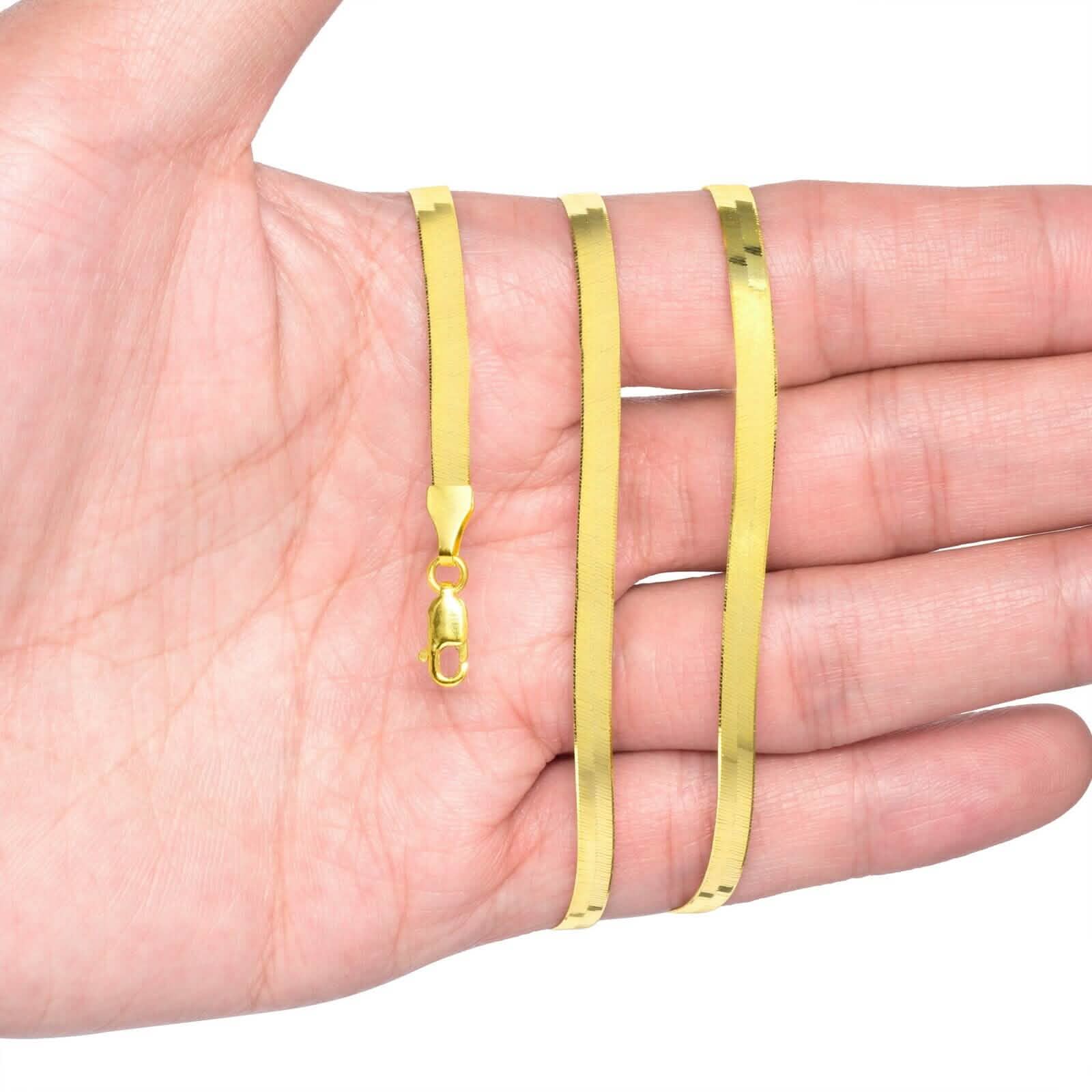 14K Yellow Gold Solid Womens 4mm High Polish Silk Herringbone Chain Necklace Necklaces - DailySale