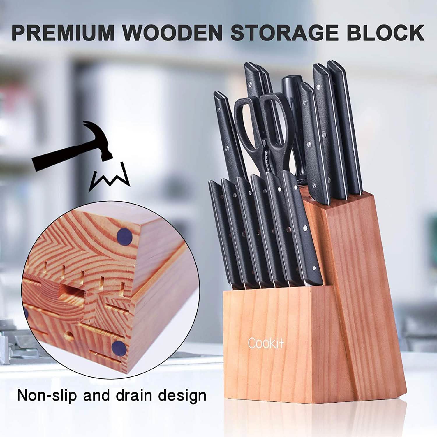 15-Pieces Set: Cookit Germany Stainless Steel Knife Block Set and Serrated Steak Knives Kitchen Tools & Gadgets - DailySale