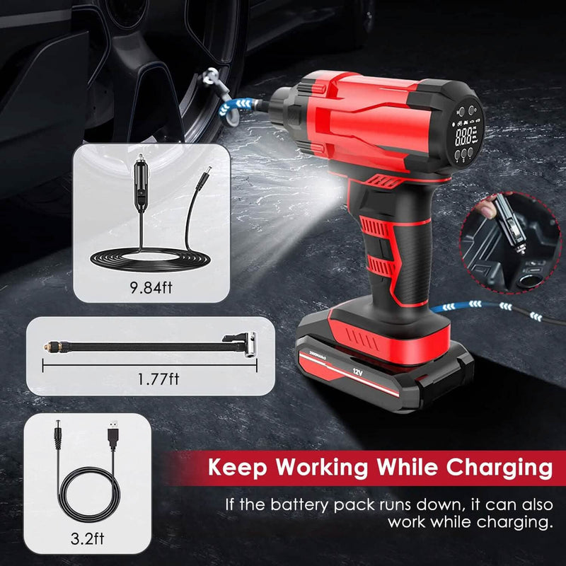 150 PSI 12V Portable Cordless Tire Pump 6000mAh Rechargeable with LED Light Automotive - DailySale