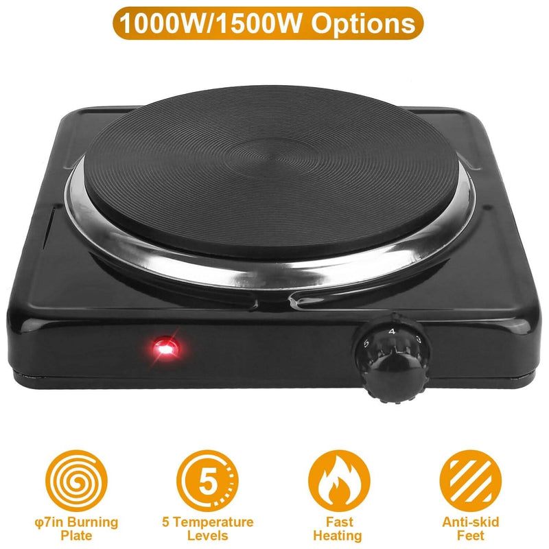 1500W Portable Heating Hot Plate Stove Countertop with Non Slip Rubber Kitchen Appliances - DailySale