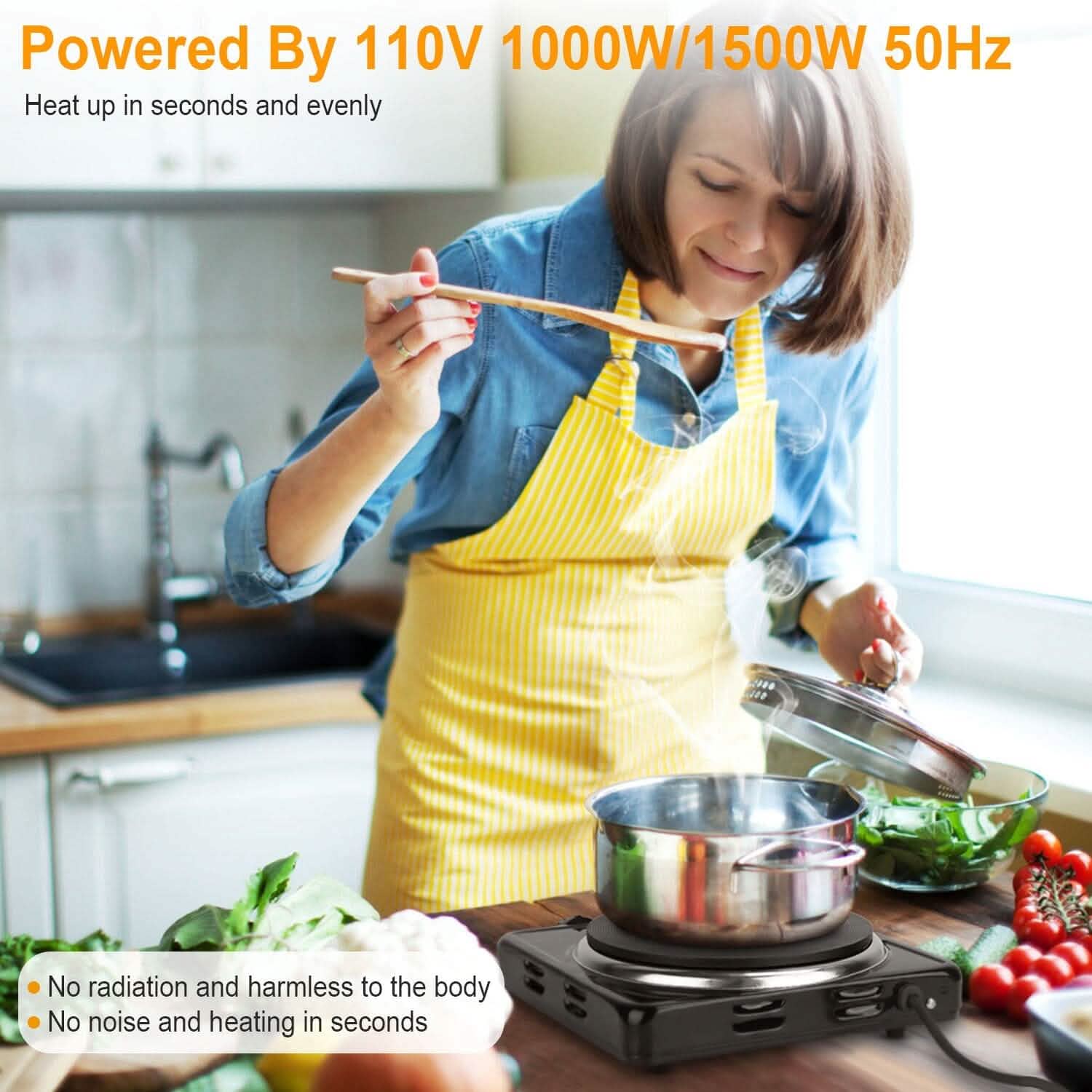 1500W Portable Heating Hot Plate Stove Countertop with Non Slip Rubber Kitchen Appliances - DailySale