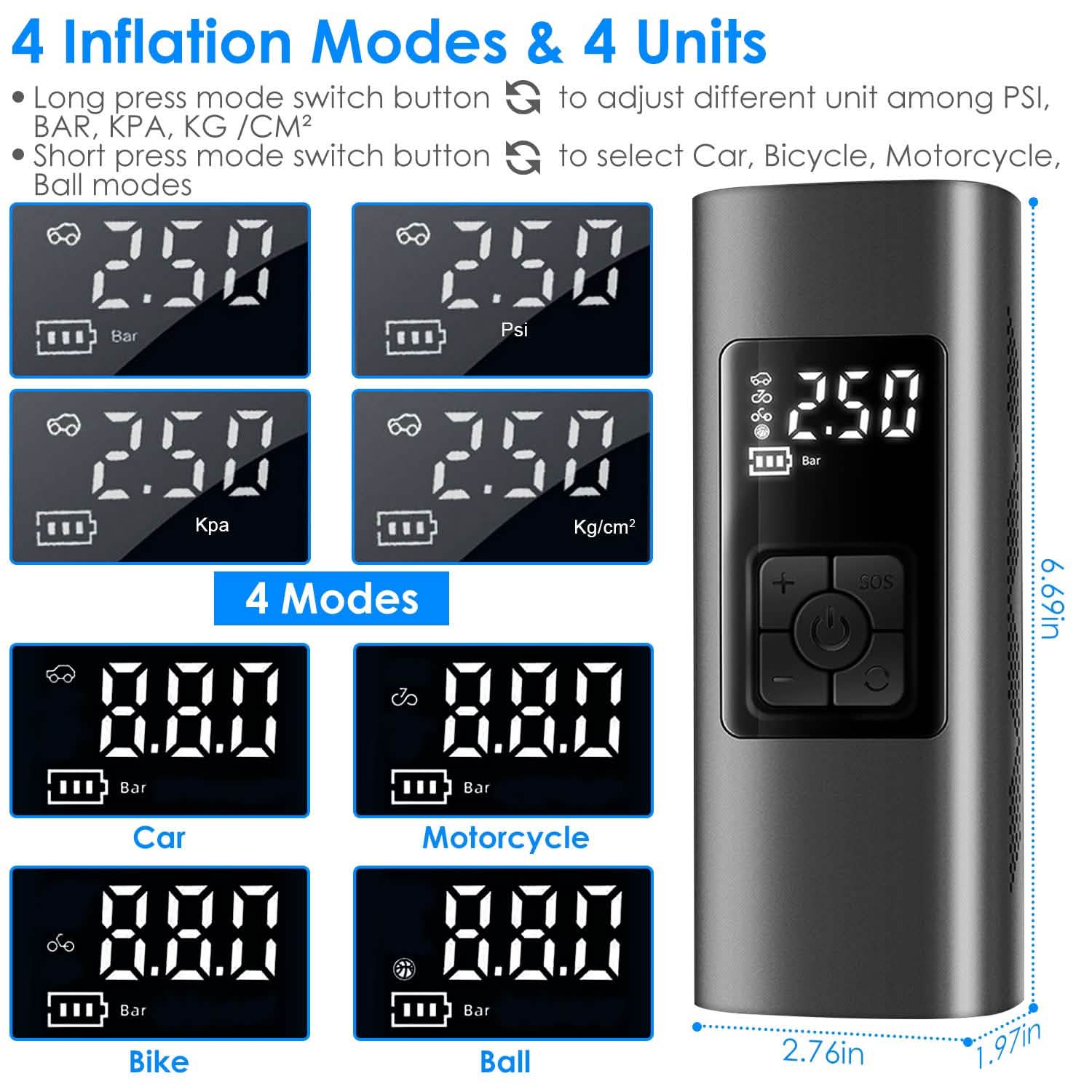 150PSI Cordless Car Tire Pump 6000mAh Rechargeable Tire Inflator Automotive - DailySale