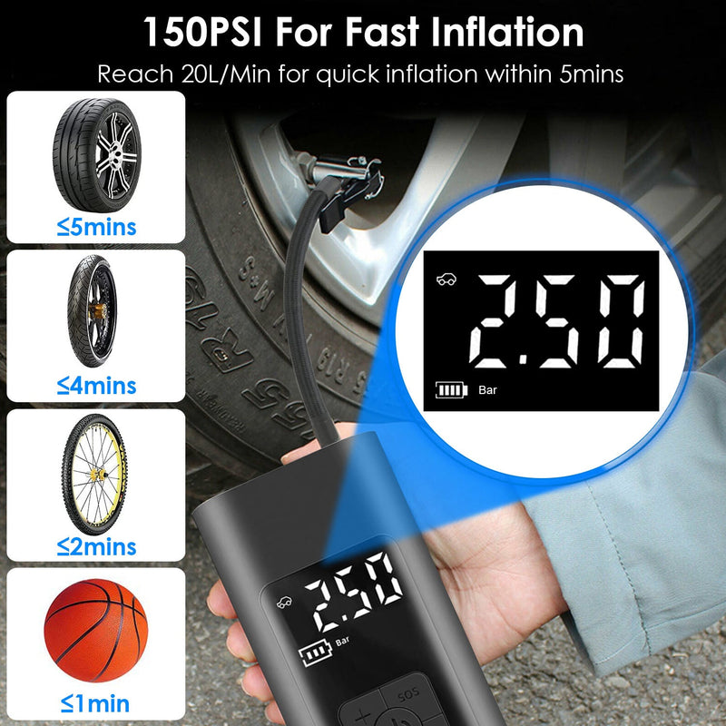 150PSI Cordless Car Tire Pump 6000mAh Rechargeable Tire Inflator Automotive - DailySale