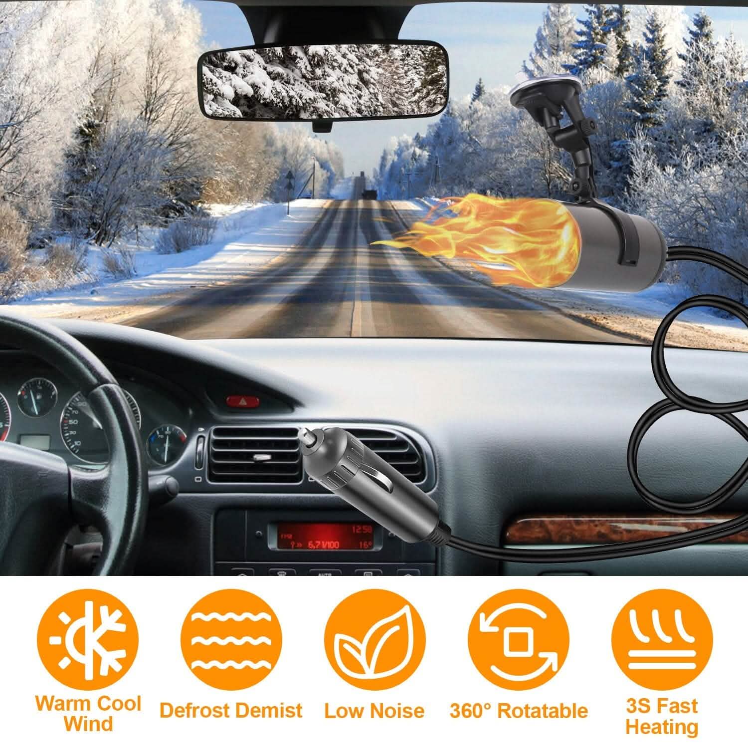 150W Portable Car Heater 2-in-1 Heating Cooling Fan Rotatable Demister Defroster Automotive - DailySale