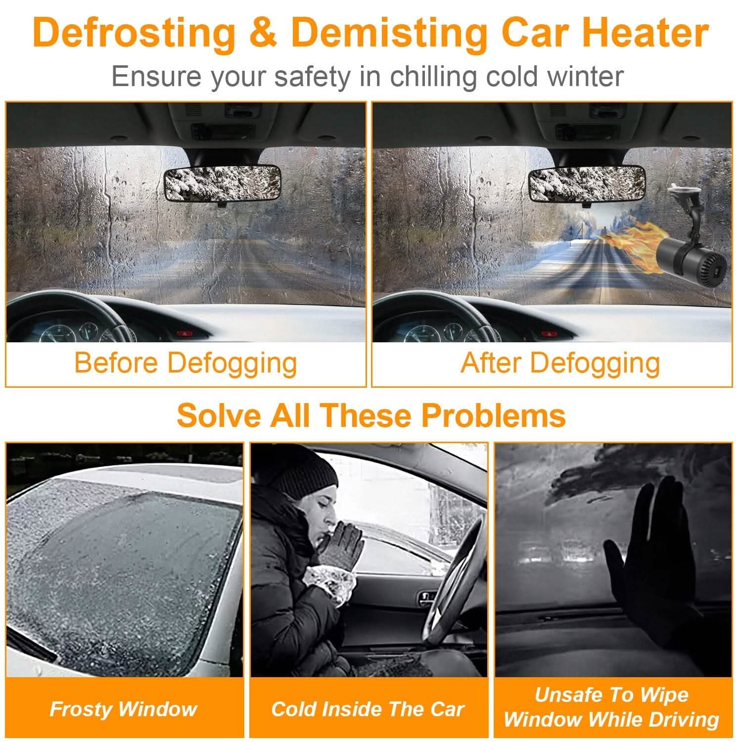 150W Portable Car Heater 2-in-1 Heating Cooling Fan Rotatable Demister Defroster Automotive - DailySale