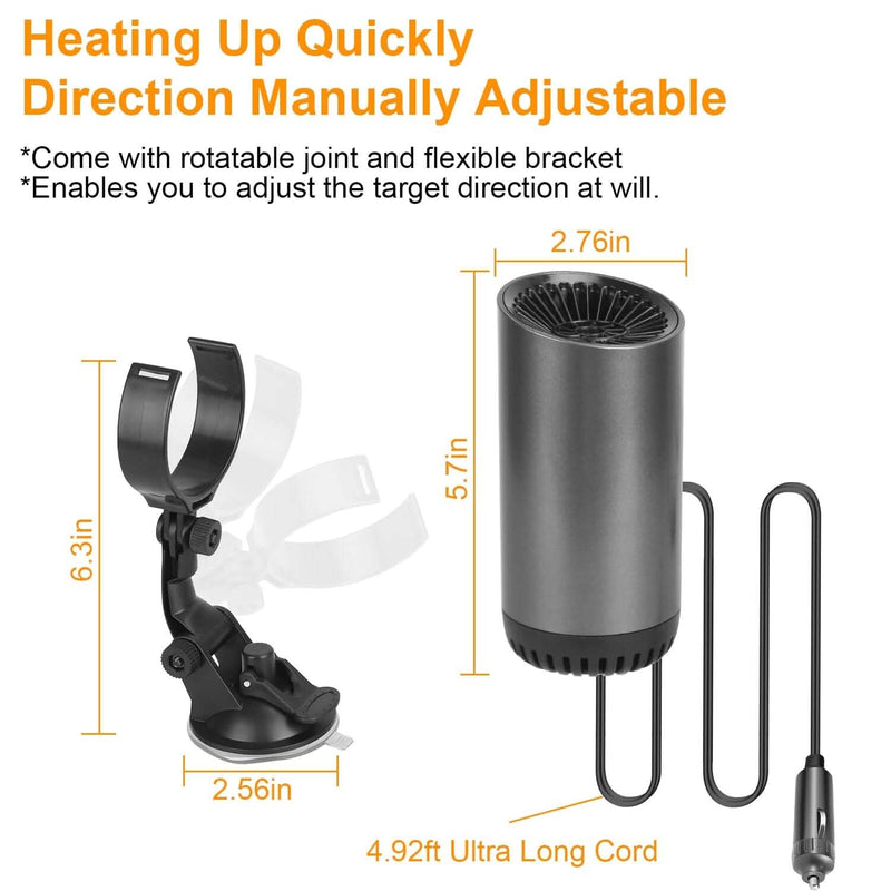 150W Portable Car Heater 2-in-1 Heating Cooling Fan Rotatable Demister Defroster Automotive - DailySale