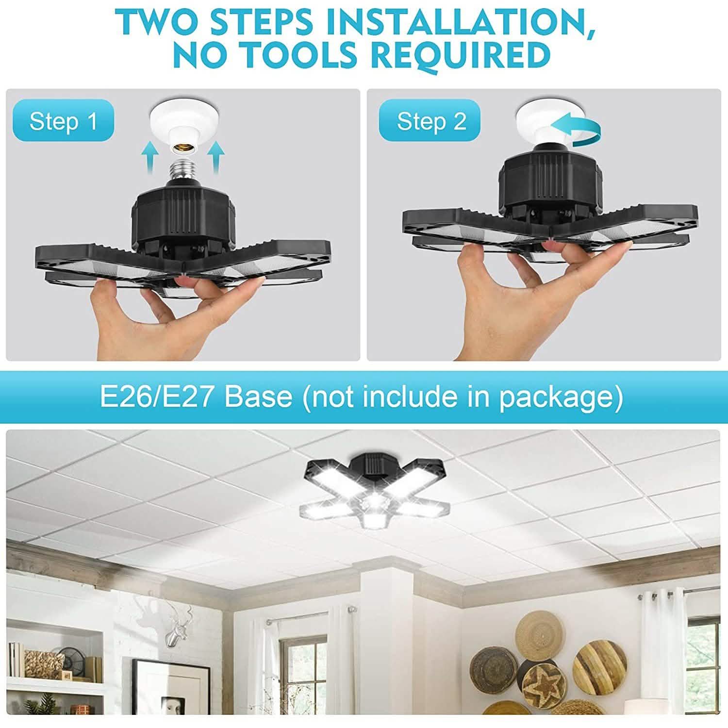 16000LM Garage Light with 6 LED Garage Ceiling Lights Panels Indoor Lighting - DailySale