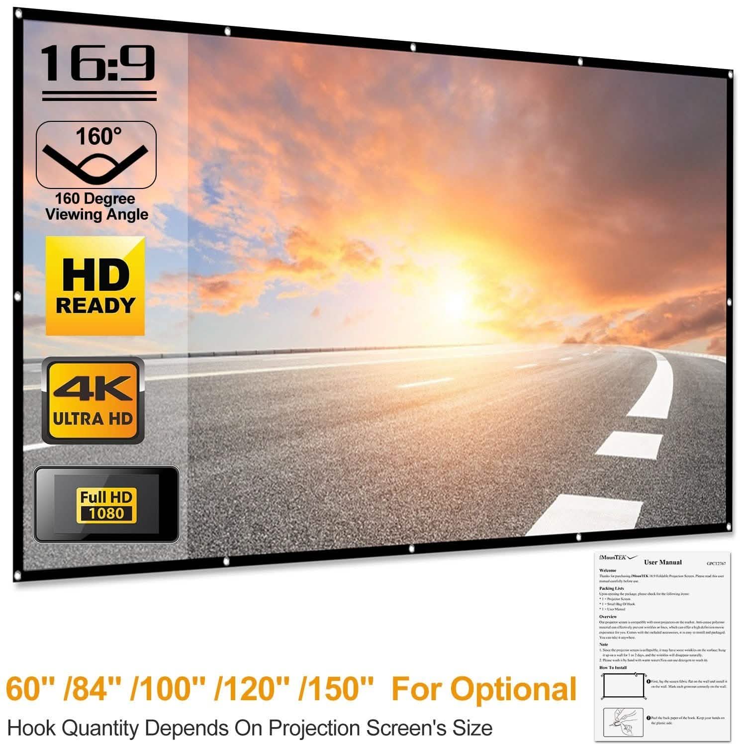 16:9 Foldable Projector Screen Anti-Crease Wall Mounted TV & Video - DailySale