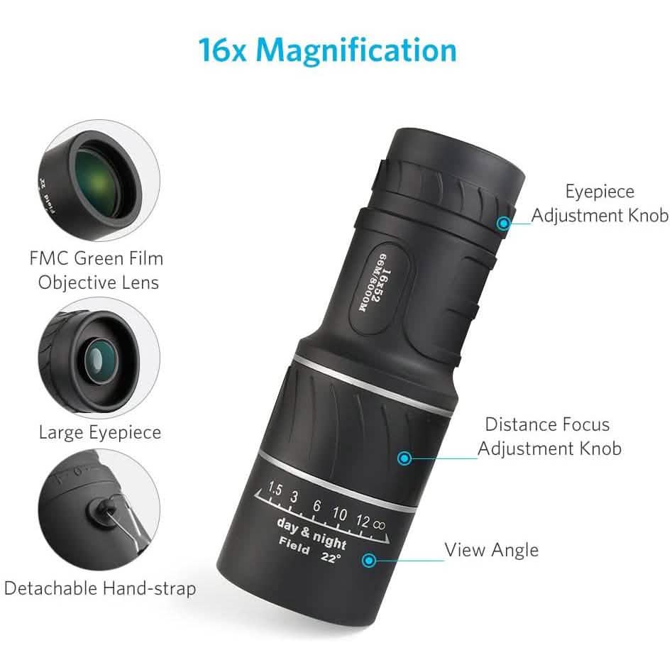 Dimensions of 16x52 Monocular Dual Focus Optics Zoom Telescope