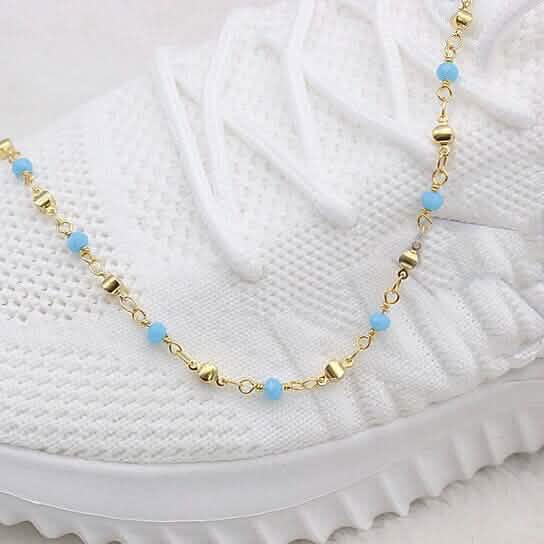 18k Gold Filled High Finish Polish Turquoise Ball Ankle Bracelet Bracelets - DailySale