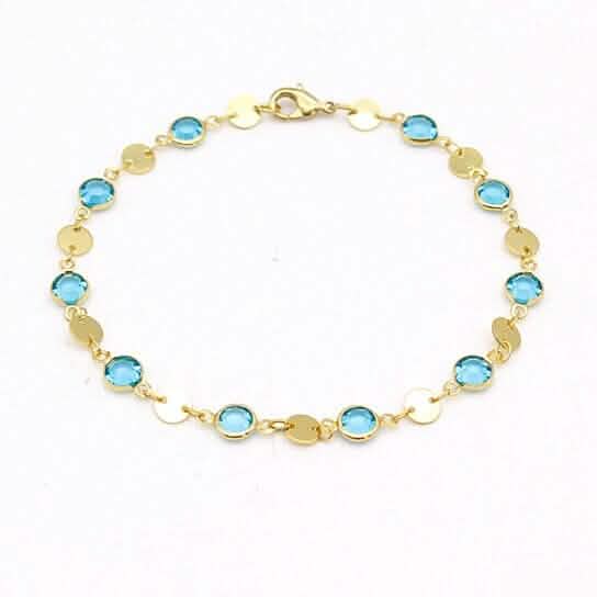 18k Gold Filled High Polish Finish Aquamarine Crystal Ankle Bracelet Bracelets - DailySale