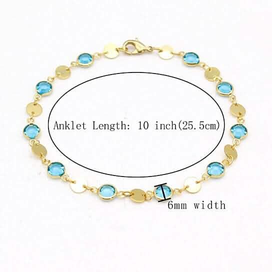 18k Gold Filled High Polish Finish Aquamarine Crystal Ankle Bracelet Bracelets - DailySale