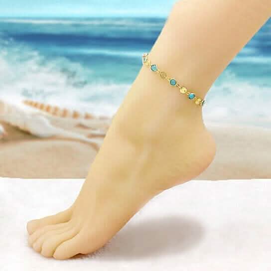 18k Gold Filled High Polish Finish Aquamarine Crystal Ankle Bracelet Bracelets - DailySale