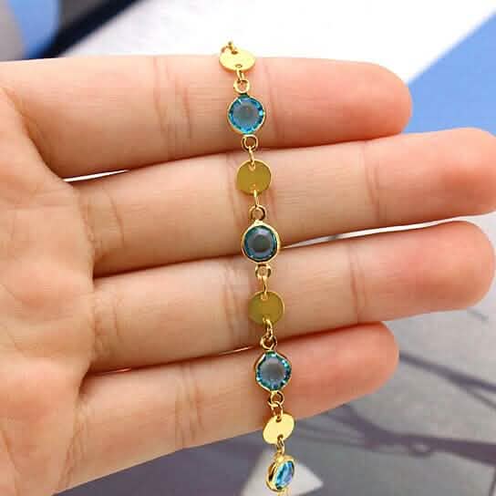 18k Gold Filled High Polish Finish Aquamarine Crystal Ankle Bracelet Bracelets - DailySale