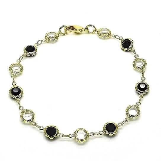 18K Gold Filled High Polish Finish Black and White Made With Crystal Round Ankle Bracelet Bracelets - DailySale