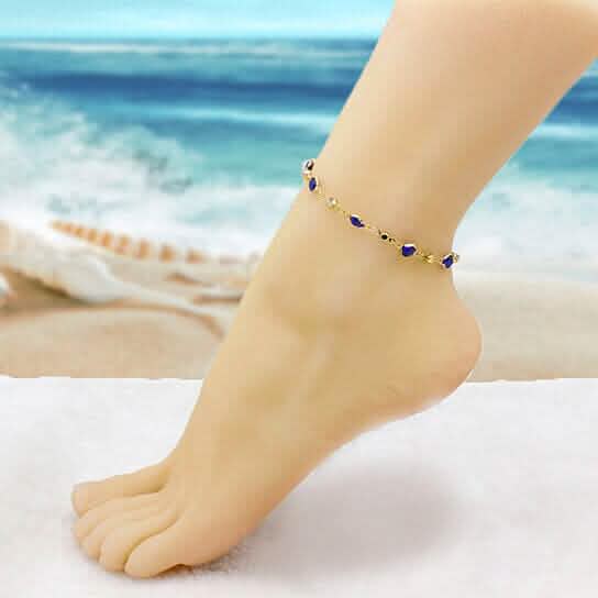18k Gold Filled High Polish Finish Blue Crystal Ankle Bracelet Bracelets - DailySale