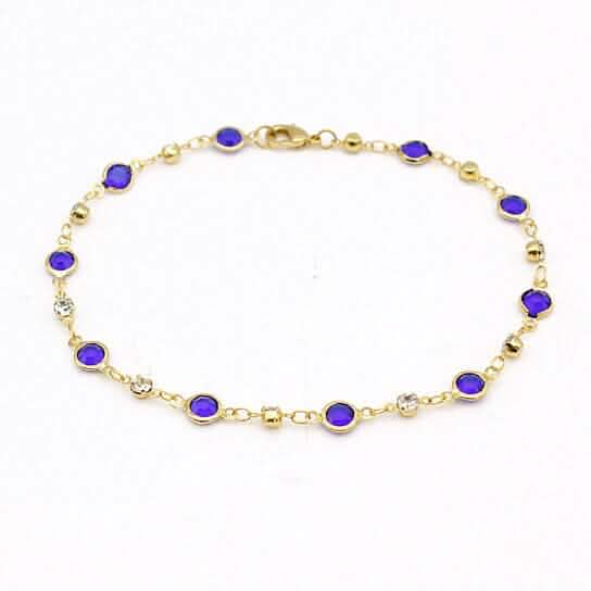 18k Gold Filled High Polish Finish Blue Crystal Ankle Bracelet Bracelets - DailySale
