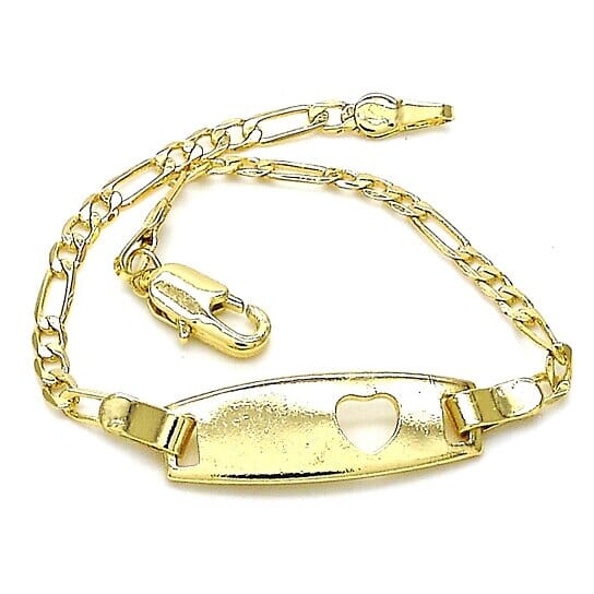 18k Gold Filled High Polish Finish Figaro Heart Link ID Name Bracelet Bracelets - DailySale