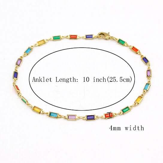 18k Gold Filled High Polish Finish Gold And Multi Color Dark Crystal Baguette Anklet Bracelets - DailySale
