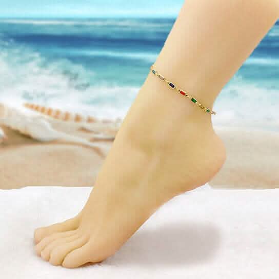 18k Gold Filled High Polish Finish Gold And Multi Color Dark Crystal Baguette Anklet Bracelets - DailySale