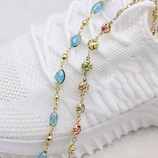 18k Gold Filled High Polish Finish Gold Multi Color Crystal Anklet Bracelets - DailySale