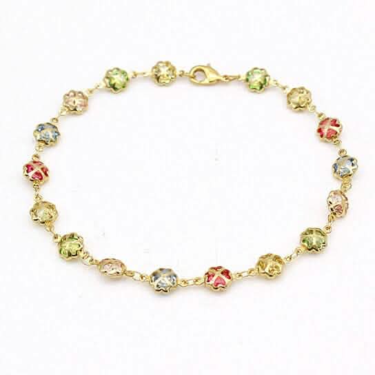 18k Gold Filled High Polish Finish Gold Multi Color Crystal Anklet Bracelets - DailySale